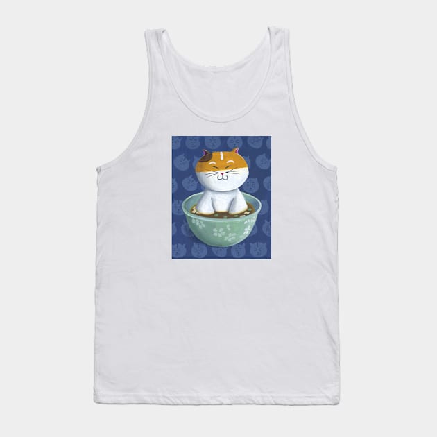 Mochi the Cat Chillin in Miso Soup Tank Top by drawingnikki